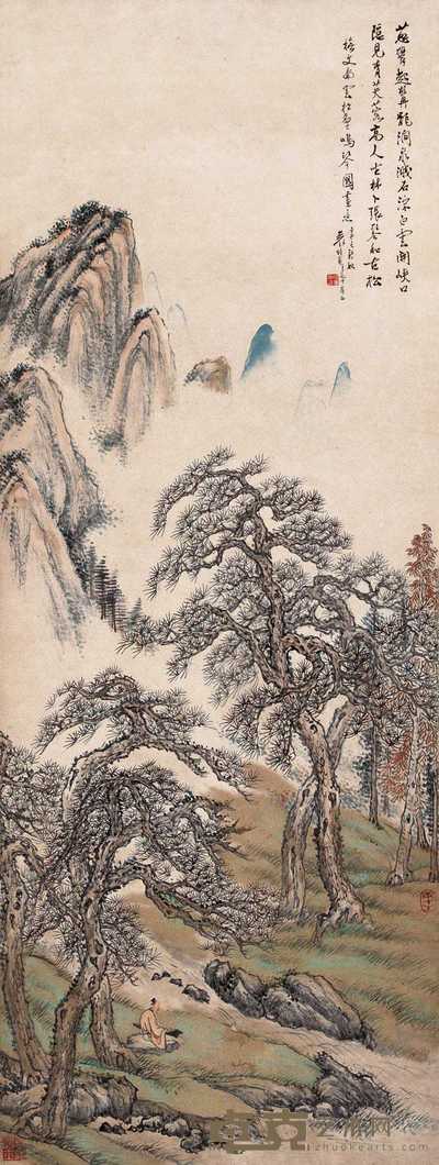 袁培基 1941年作 松壑鸣琴 立轴 105.5×39cm